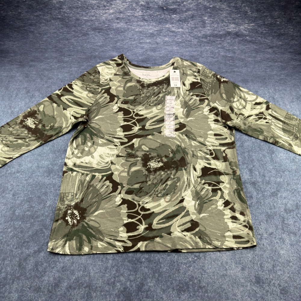 Nicole Miller Art Studio Olive Abstract Floral Rhinestone Top 1X 14V2035M